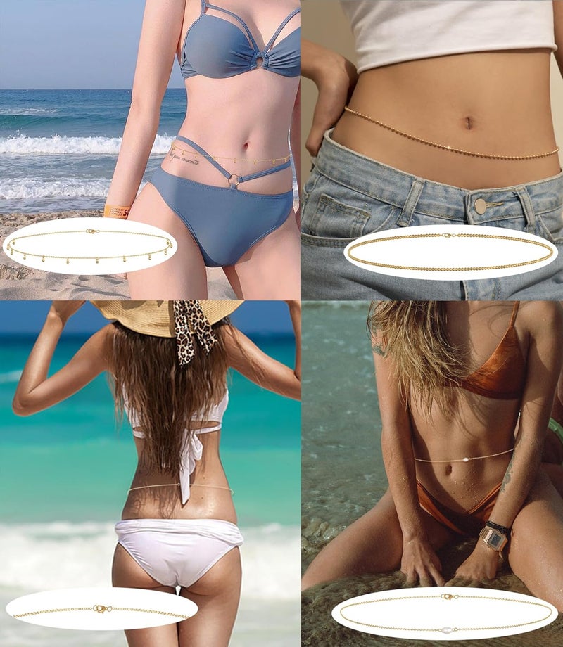 Tornito 8Pcs Waist Belly Chain CZ Heart Pearl Snake Bead Sequin Paperclip Belly Chain Summer Beach Sexy Body Chains Jewelry Accessories for Women Adjustable - Image 5